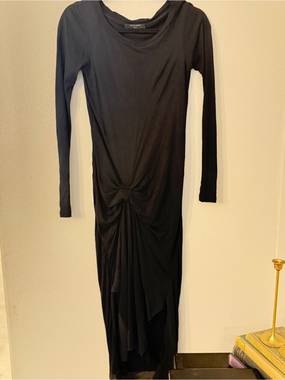 All Saints Riviera Miro Ruched Midi Dress-Size Small